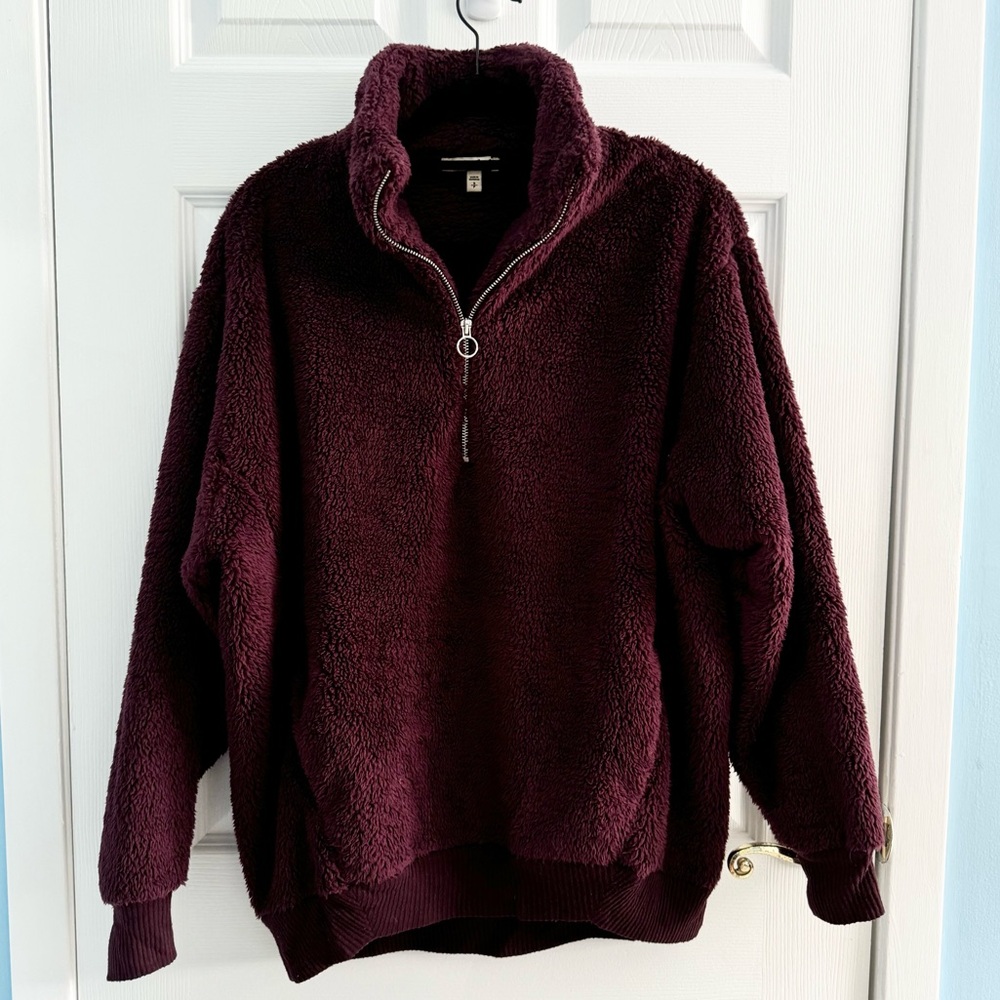 Express One Eleven Burgundy Sherpa Pullover